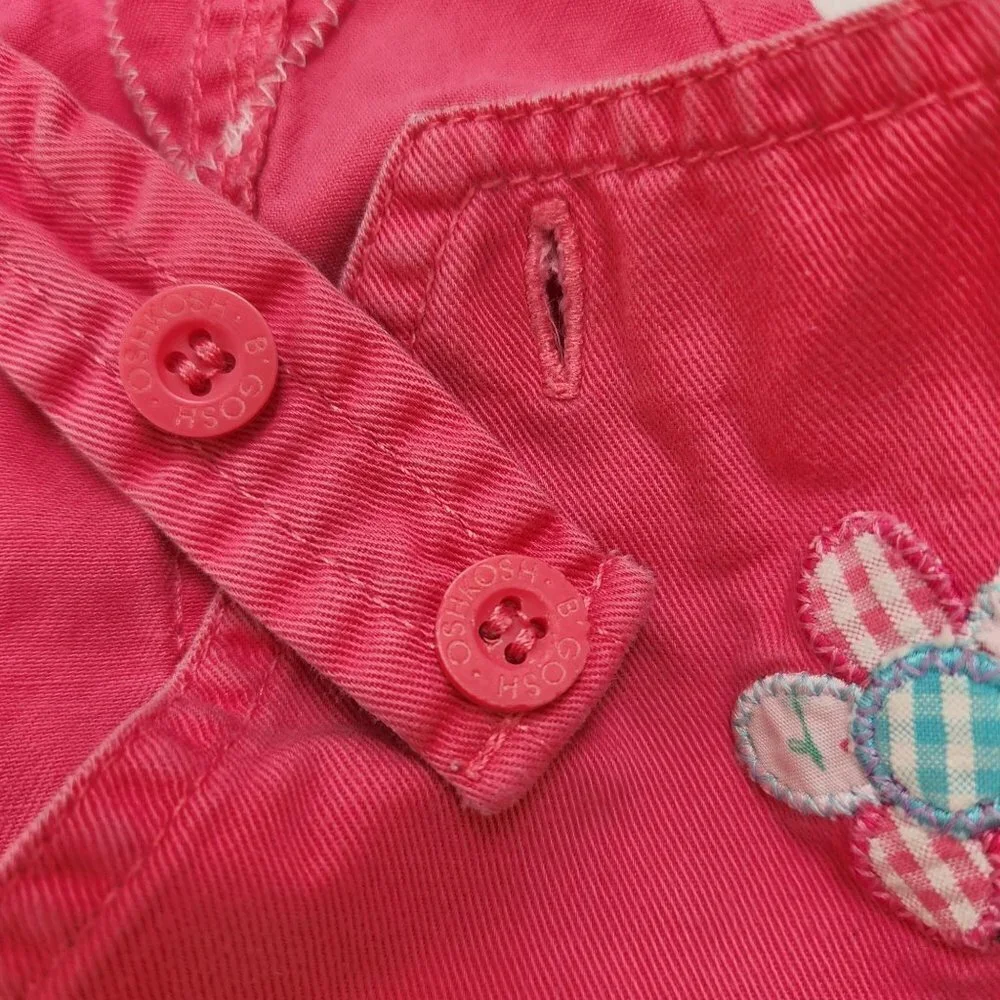 Vintage Oshkosh Baby Pink Flower 100% Cotton Denim Overalls Shorts Girls 12M XL